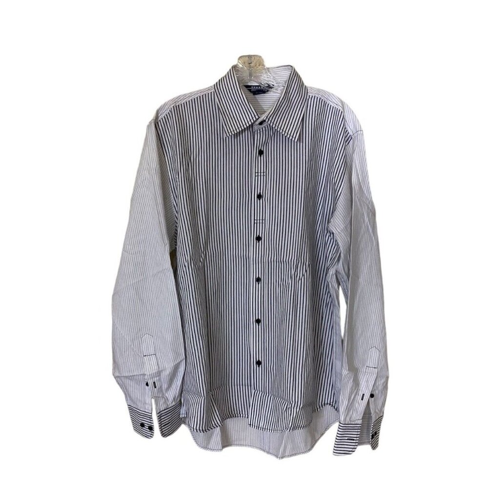 Mac & Jac Shirt Mens Sz M Dress Button Up Black Striped Long Sleeve Ticking